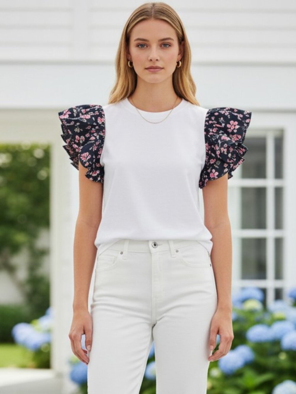 Hyacinth House Shelby Top Navy Floral White XXS NWT Tuckernuck